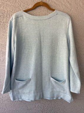 J Jill Light Blue Knit Top Relaxed Fit Boatneck Sweater Minimalist Casual Medium